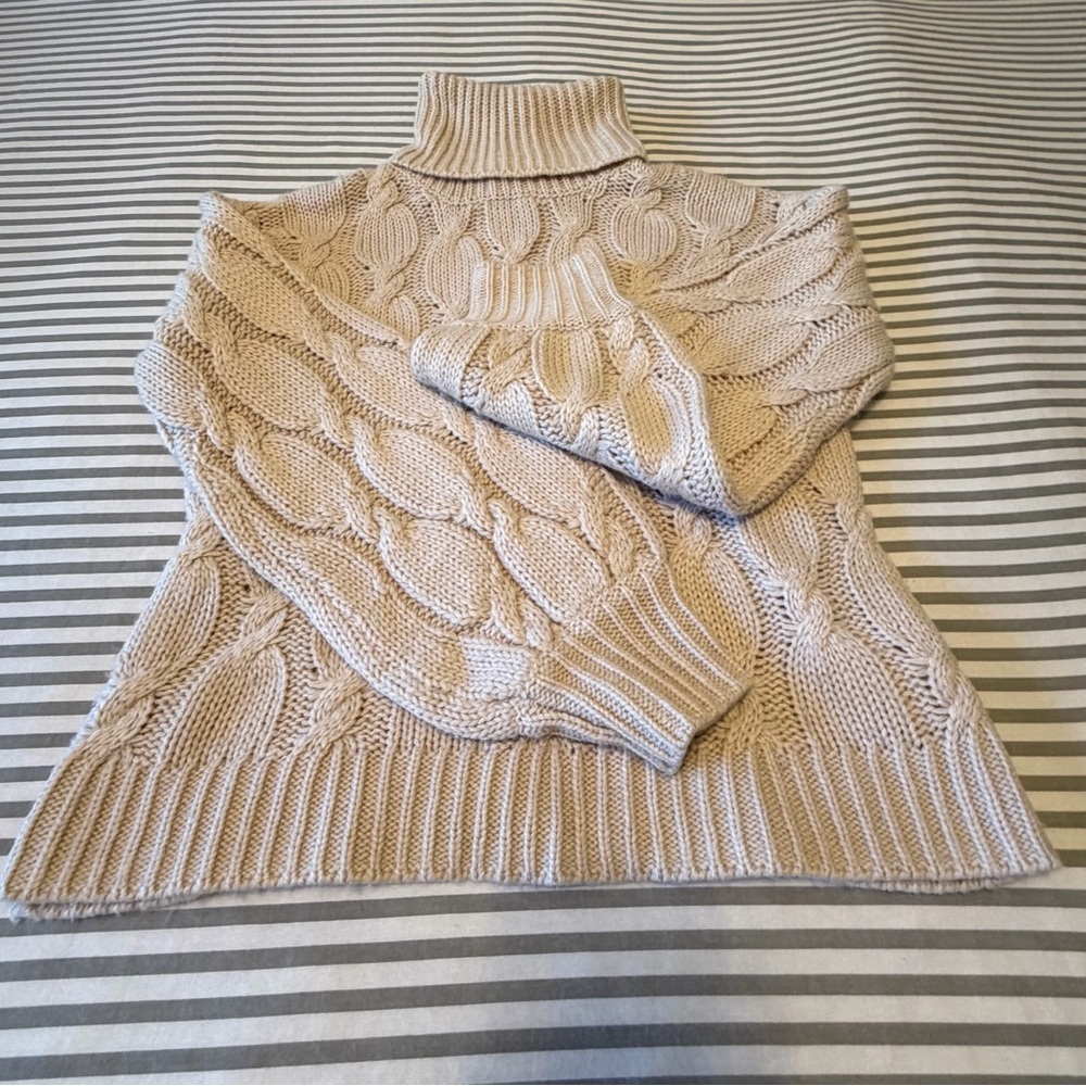Hippie Rose Beige Cable Knit Turtleneck Sweater